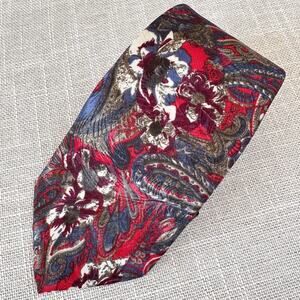 Vintage Pierre Cardin Paisley Floral Print Neck‎ Tie Red Multi Silky USA